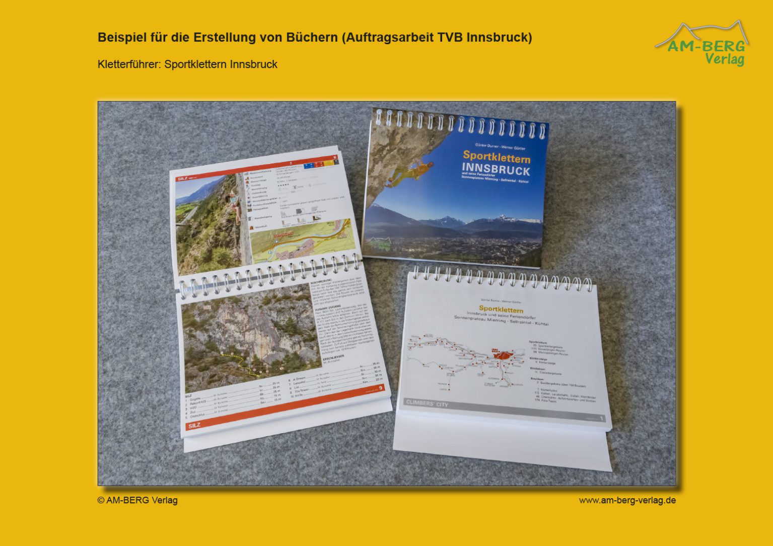 Kletterführer Region Innsbruck: Ansicht Cover, Rückseite und Innenseite