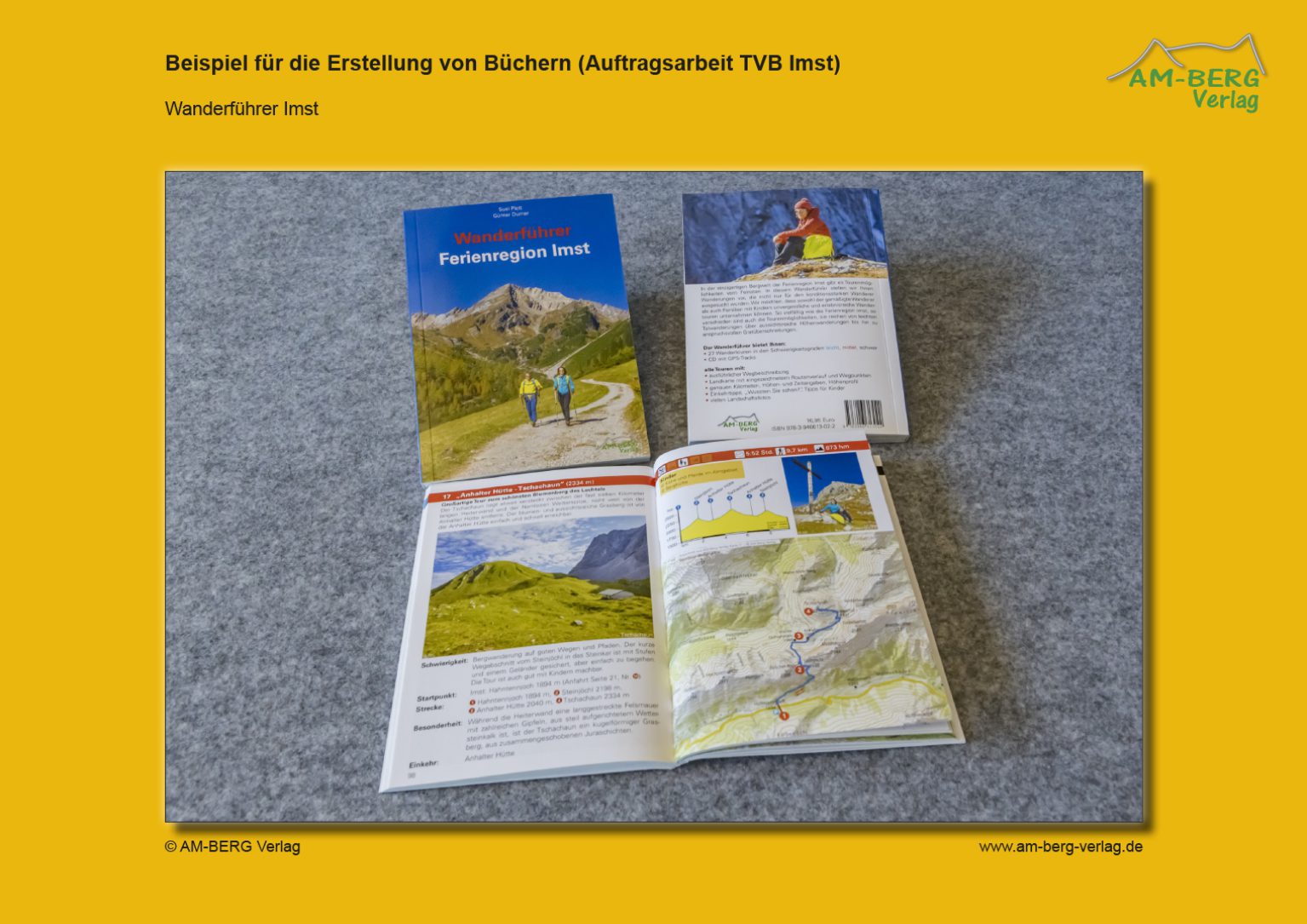 Wanderführer Region Imst: Darstellung der Vorderseite, Rückseite und einer Doppelseite